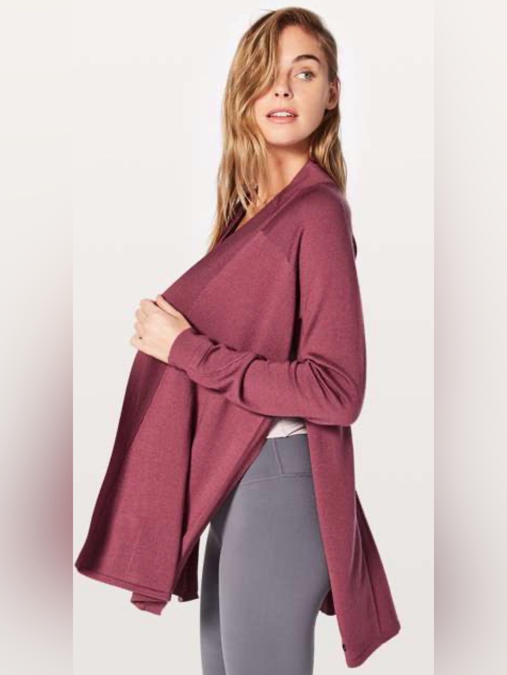 Lululemon Blissful Zen Merino Wool Open Cardigan in So Merlot Size Medium